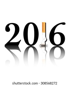 New Year's resolution Quit Smoking concept with the 1 in 2016 being replaced by a stubbed out cigarette. EPS10 vector format.