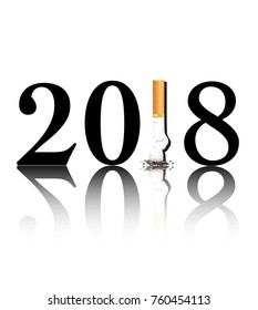 New Year's resolution Quit Smoking concept with the 1 in 2018 being replaced by a stubbed out cigarette. EPS10 vector format.