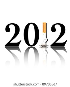 New Year's resolution Quit Smoking concept with the i in 2012 being replaced by a stubbed out cigarette. EPS10 vector format.