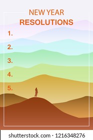 New years resolution in the new year, women are standing on the hill looking into new perspectives next year, minimalist landscape, vector, illustration, banner, poster