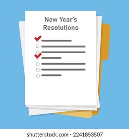 New years resolutions check list goals plan check mark vector illustration paper with checkbox of plan