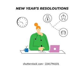 new year's resolutions flat concept illustration on white background