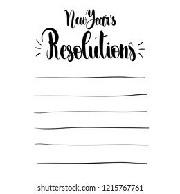 New Year's Resolutions, Vector illustration isolated on white background. Concept of personal scheduling template. Hand Drawn typography / lettering design. Perfect for cover,poster,diary,planner.