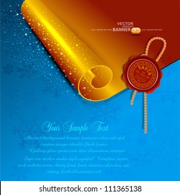 New Year's scroll with the wax seal of Santa on a holiday background