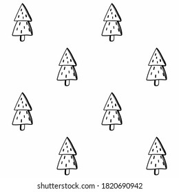 New year's seamless hand-drawn pattern in the Scandinavian style of Christmas attributes, Christmas trees, Christmas toys, garlands, stars. Perfect for wrapping paper pattern for the fabric or decor