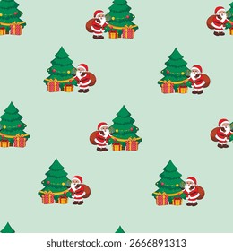 Padrão sem costura do Ano Novo com um Papai Noel árvore de Natal e presentes