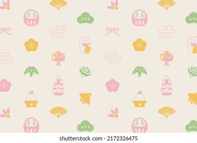 new years seamless pattern with Japanese traditional lucky charms for banners, greeting cards, flyers, social media wallpapers, etc.