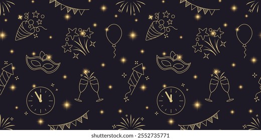 New Years Seamless Pattern with Light Golden Stars