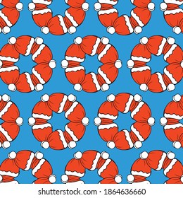 new year's seamless pattern of new year's red caps