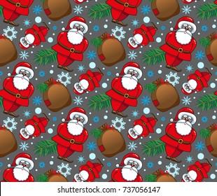 New Year`s seamless pattern with Santa Claus and snowflakes. Vector.
