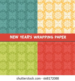 New Year`s seamless pattern with snowflakes on backgrounds of different colors