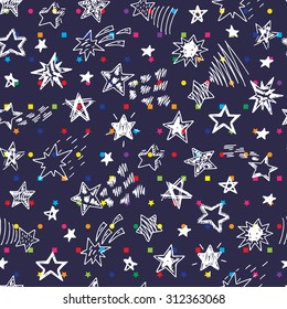 New Year's seamless pattern with stars. Holiday background. Hand Drawn Doodles illustration. 