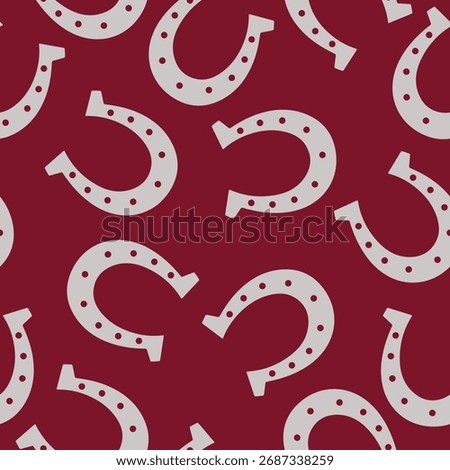 New Year's seamless pattern with white horseshoes on a red background, for holiday packaging, textiles or other thematic printing