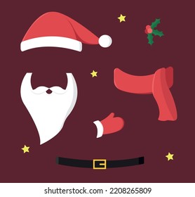 New Year's set of bright decor elements. Vector illustration.