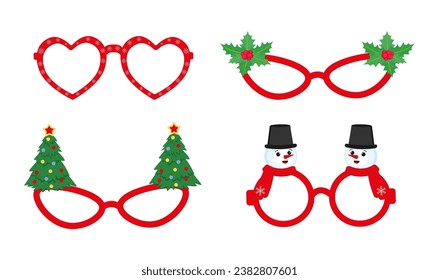 New Year's set glasses with christmas tree,snowman Carnival sunglasses. Vector illustration.