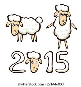 New Years set of sheep isolated on white background, illustration.