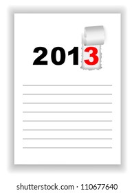 New Year's sheet notebook with the words 2013