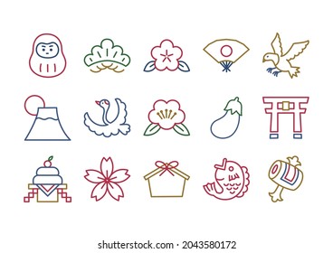 New Year's simple icon illustrations Color outline