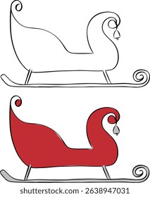New Year's sleigh for Santa. Sleigh for gifts. isolated on transparent background. Vector graphic line ink illustration. Perfect for cards, decorations, stickers, logo, menu, various designs.
