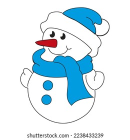 Schneemann des Neujahrs.  Silvester-Illustration in Vektorgrafik.  Ein einzigartiges Bild.  Feierlicher Schneemann.  Schneemann.  Eine Wintergeschichte.  Illustration für Bücher.