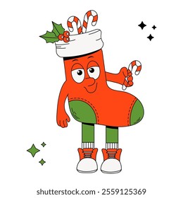 New Year's sock for gifts with candy. The groovy character