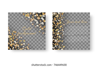 New Year's sparkling square invitation template with falling golden stars of confetti for festive decoration