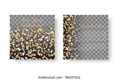 New Year's sparkling square invitation card with soaring bright stars of confetti for festive design