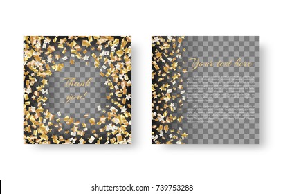 New Year's sparkling square layout of a brochure with golden falling stars of confetti for a festive design