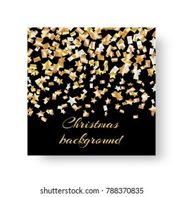 New Year's sparkling square pattern design of leaflets with flying confetti stars for festive decoration