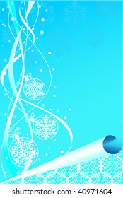 New Year's spheres and wrapped up sheet of paper