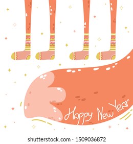 New Year's square card and legs   tail fox   the inscription 