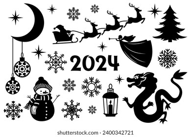 New Year's stencil, collection, vector