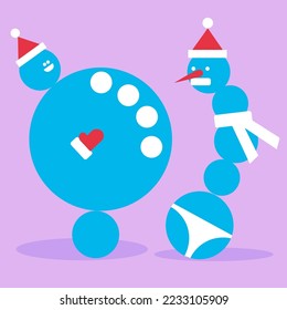 New Year's Suprematist snowmen from simple shapes in vector