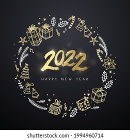 New Years template with gold and glitter font, shiny design, great for cards, banners, invitations, wallpapers, covers - vector design