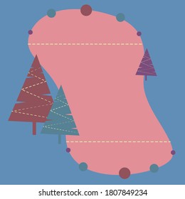 New Year's template for a postcard with a place for the text, decorated with a Christmas tree, blue, purple, pink, vector illustration