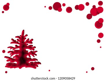 New Year's template in the wind to add your own text. Paper cut design. Christmas tree.