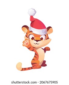 New Year's tiger. fiery tiger. 2022. winter. holiday. Merry Christmas. Santa's hat. 
animal. calendar. Christmas vector illustration