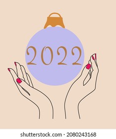 New Year's toy in female hands. Vector illustration.
