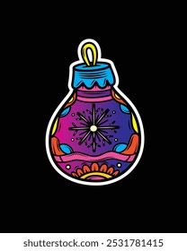 New Year's toy with hand-drawn patterns. Original vector illustration in vintage style. T-shirt design. Hand drawn, not AI