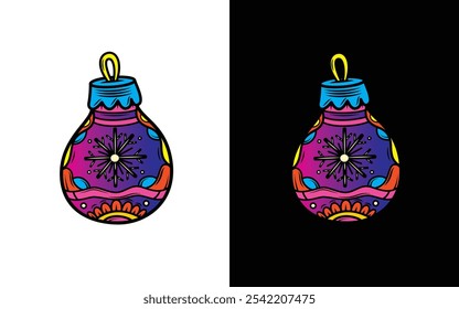 Brinquedo de Ano Novo com desenhos à mão. Ilustração vetorial original em estilo vintage. Design de camiseta. Desenhado à mão, não com IA