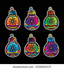 Juguete de Año Nuevo con patrones dibujados a mano. Ilustración vectorial original en estilo vintage. Diseño de camiseta. Dibujado a mano, no AI
