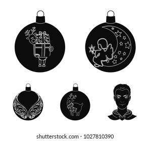 New Year's Toys black icons in set collection for design.Christmas balls for a treevector symbol stock web illustration.