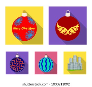 New Year's Toys flat icons in set collection for design.Christmas balls for a treevector symbol stock illustration.