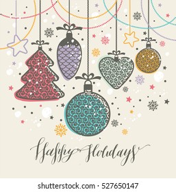 New Year's toys greeting vector card for Christmas.