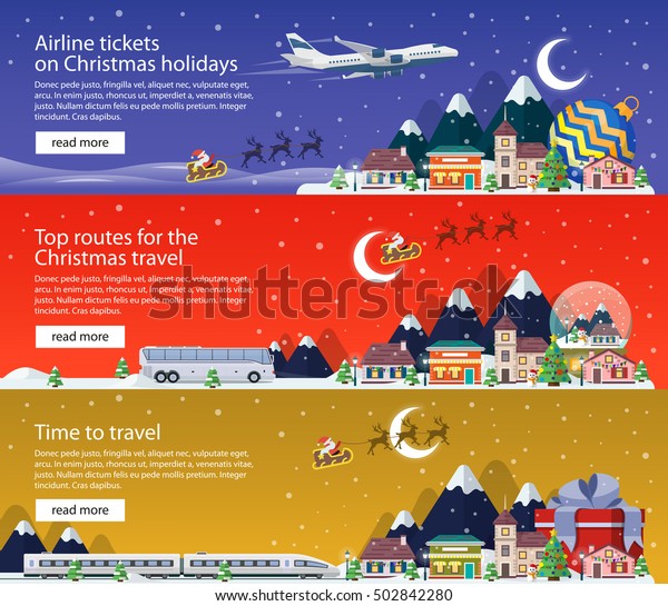 New Years Travel Banners Flat Style Stock Vector (Royalty Free