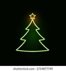 Árvore de Ano Novo com estrela de cinco pontas e neon-iluminado.