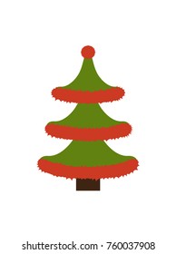 New Years tree made up of red tinsel placed on its borders, celebration symbol of winter holidays and Christmas vector illustration isolated on white