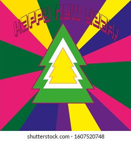 New Year's tree on bright background in pop art style