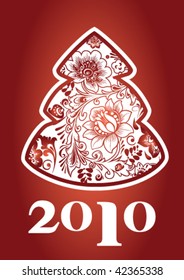 New year's tree on the red background