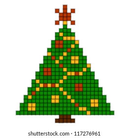 New Year's tree. Pixel art. Vector illustration 10 eps